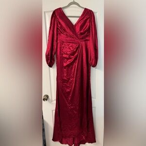 Elegant Red Satin Evening Gown with Padding & corset back